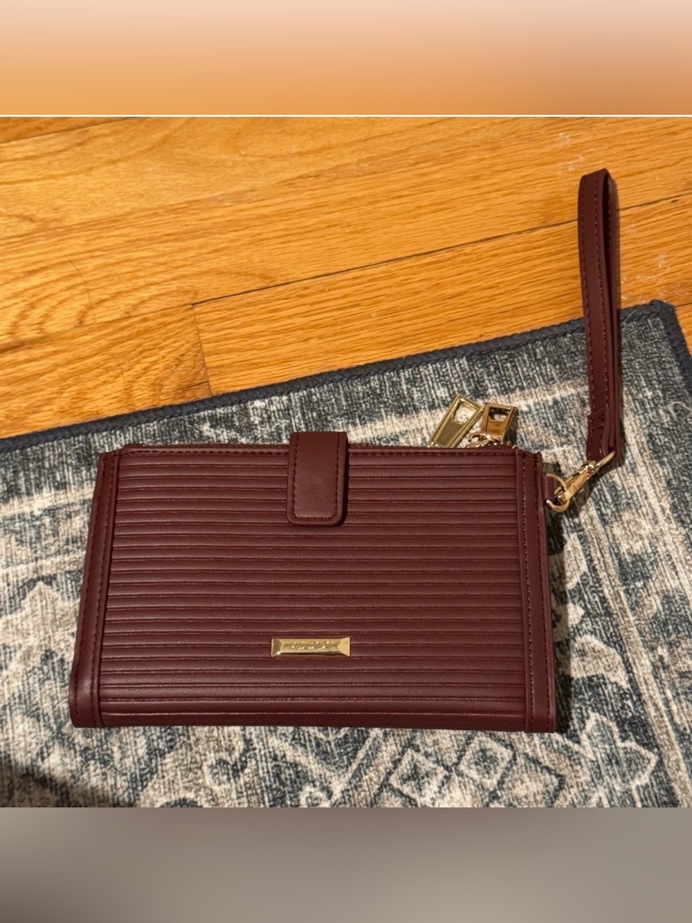 Aldo Burgundy Wristlet Wallet with Gold Accents